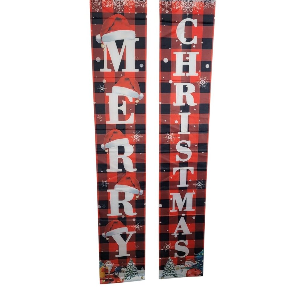 Set Of 2 Christmas Door Banners Merry Christmas Buffalo Plaid‎ 68" New
